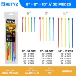 Picture of 6 Inch, 8 Inch, and 10 Inch 5-Color Variety Pack Reusable  Tie - 30 Pack