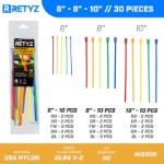 Picture of 6 Inch Mini, 8 Inch, and 10 Inch 5-Color Variety Pack Reusable  Tie - 30 Pack