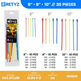 Picture of 6 Inch Mini, 8 Inch, and 10 Inch 5-Color Variety Pack Reusable  Tie - 30 Pack