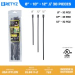 Picture of PJD x RETYZ® EveryTie™ 8", 10", 12" Reusable Cable Tie Combo – 30 Pack (Black, 50 lb)