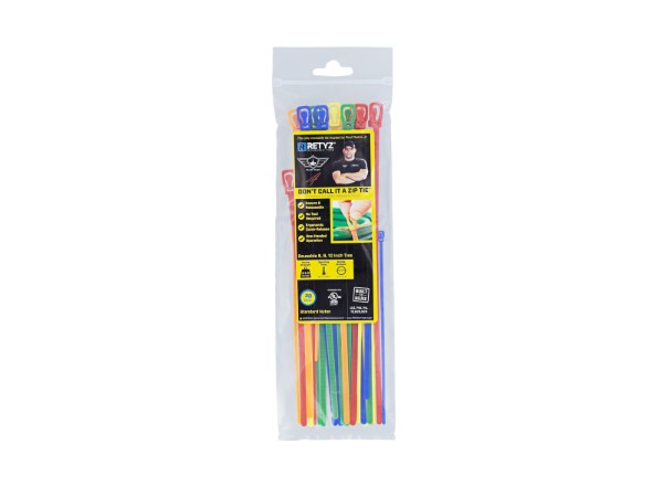 Picture of PJD x RETYZ® 6", 8", 10" Reusable Cable Tie Combo – 30 Pack (Primary Colors, Mixed Strength)