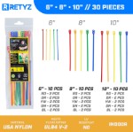 Picture of PJD x RETYZ® 6", 8", 10" Reusable Cable Tie Combo – 30 Pack (Primary Colors, Mixed Strength)