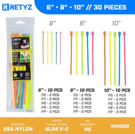 Picture of PJD x RETYZ® 6", 8", 10" Fluorescent Cable Tie Combo – 30 Pack (UV Reactive, Mixed Strength)