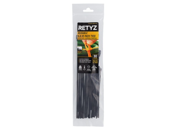 Picture of RETYZ® VersaTie™ 6" + EveryTie™ 8" & 10" Reusable Cable Tie Variety Pack – 30 Pack (Black, Mixed Strength)