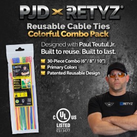 Picture of PJD x RETYZ® 6", 8", 10" Reusable Cable Tie Combo – 30 Pack (Primary Colors, Mixed Strength)