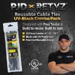 Picture of PJD x RETYZ® EveryTie™ 6", 8", 10" Reusable Cable Tie Combo - 30 Pack (Black, 50 lb)