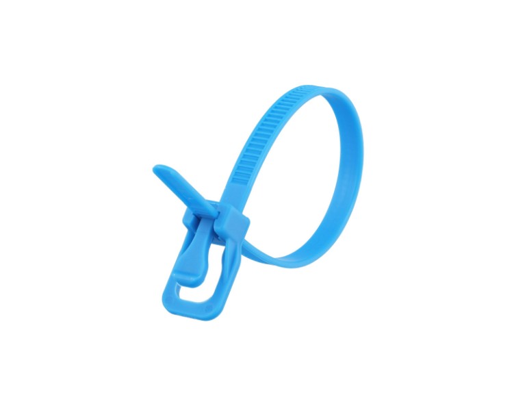 Picture of 6 Inch 50 Lbs Fluorescent Blue Releasable/Reusable Cable Tie - 20 Pack