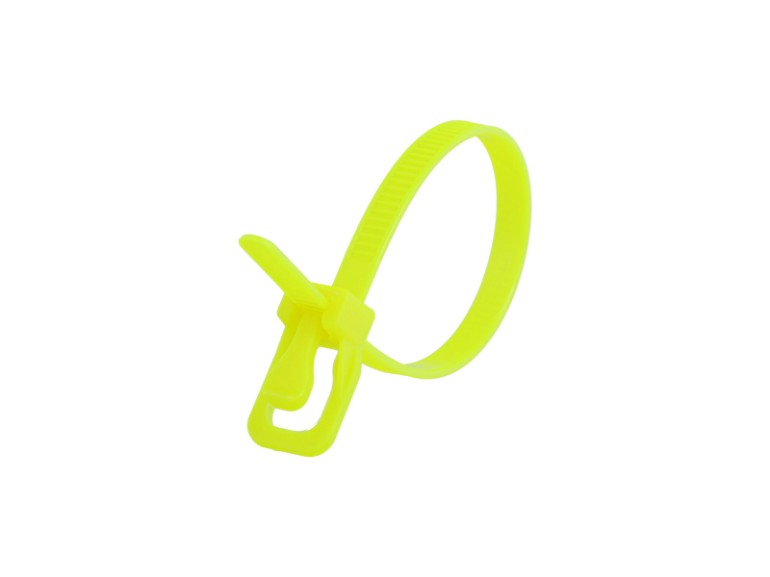 Picture of 6 Inch 50 Lbs Fluorescent Yellow Releasable/Reusable Cable Tie - 20 Pack