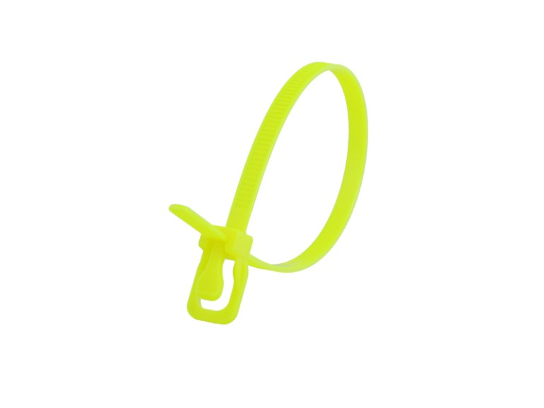 Picture of 8 Inch 50 Lbs Fluorescent Yellow Releasable/Reusable Cable Tie - 100 Pack
