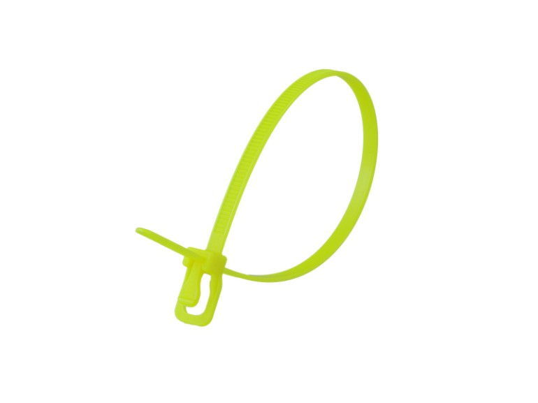 Picture of 10 Inch 50 Lbs Fluorescent Yellow Releasable/Reusable Cable Tie - 100 Pack