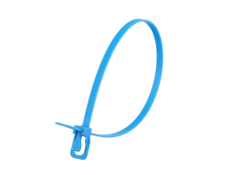 Picture of 12 Inch 50 Lbs Fluorescent Blue Releasable/Reusable Cable Tie - 100 Pack