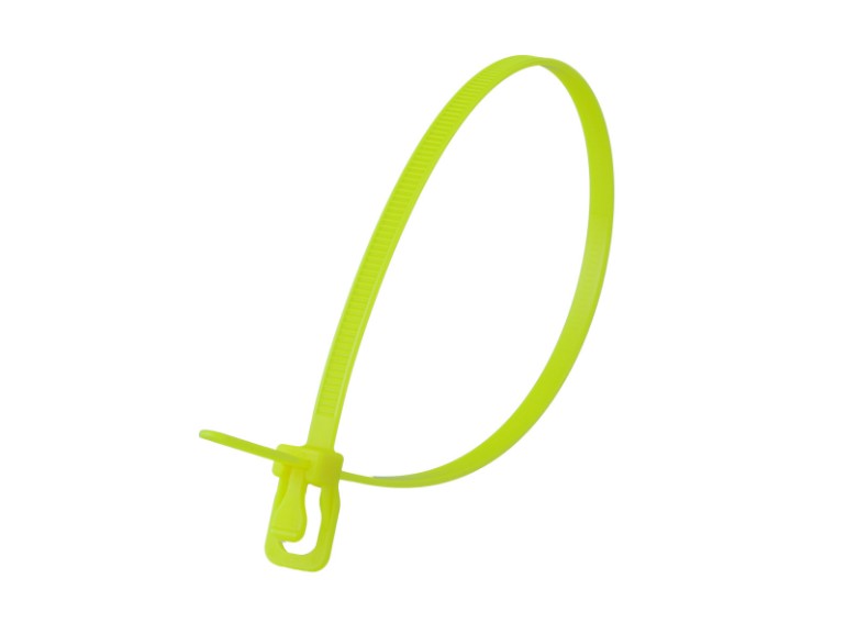 Picture of 12 Inch 50 Lbs Fluorescent Yellow Releasable/Reusable Cable Tie - 100 Pack