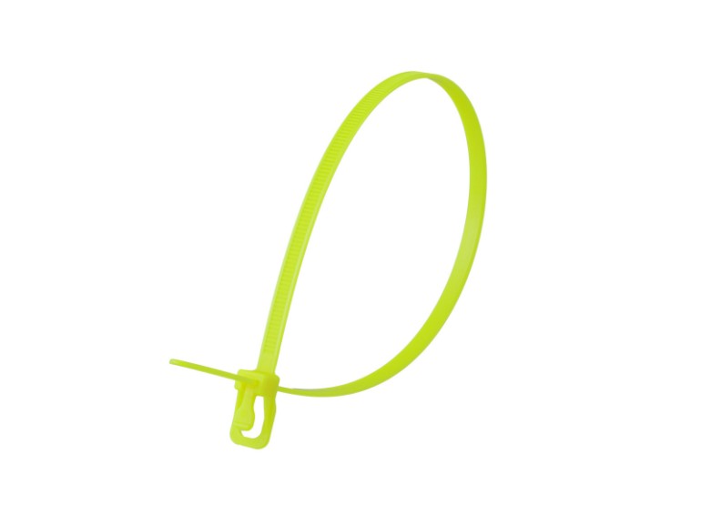 Picture of 14 Inch 50 Lbs Fluorescent Yellow Releasable/Reusable Cable Tie -100 Pack