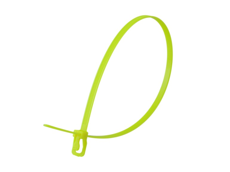Picture of 16 Inch 50 Lbs Fluorescent Yellow Releasable/Reusable Cable Tie -100 Pack