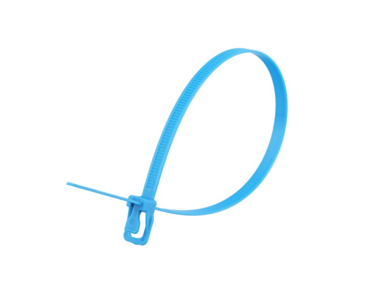 Picture of 14 Inch 120 Lbs Fluorescent Blue Releasable/Reusable Cable Tie - 20 Pack