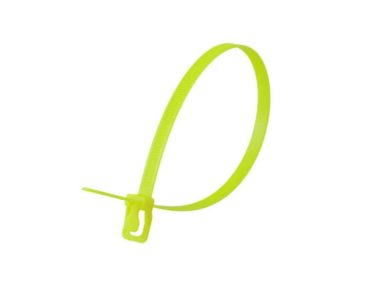 Picture of 14 Inch 120 Lbs Fluorescent Yellow Releasable/Reusable Cable Tie - 100 Pack