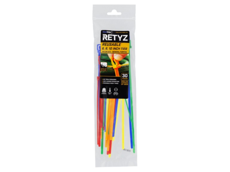 Picture of 6 Inch Mini, 8 Inch, and 10 Inch 5-Color Variety Pack Releasable/Reusable Cable Tie - 30 Pack
