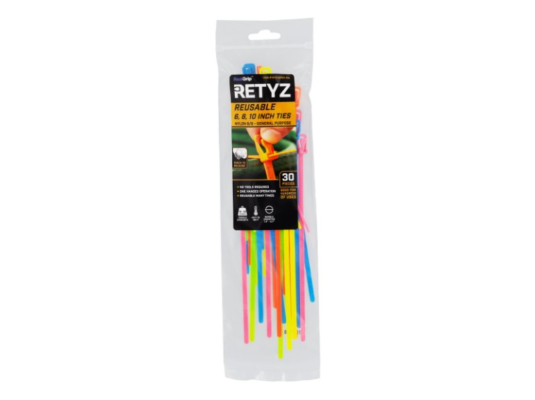 Picture of 6 Inch Mini, 8 Inch, and 10 Inch 5-Color Neon Variety Pack Releasable/Reusable Cable Tie - 30 Pack